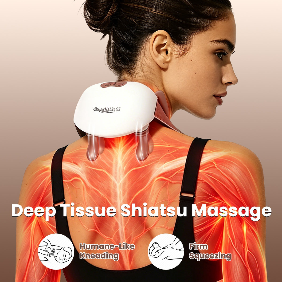 Cordless heated neck massager in beige