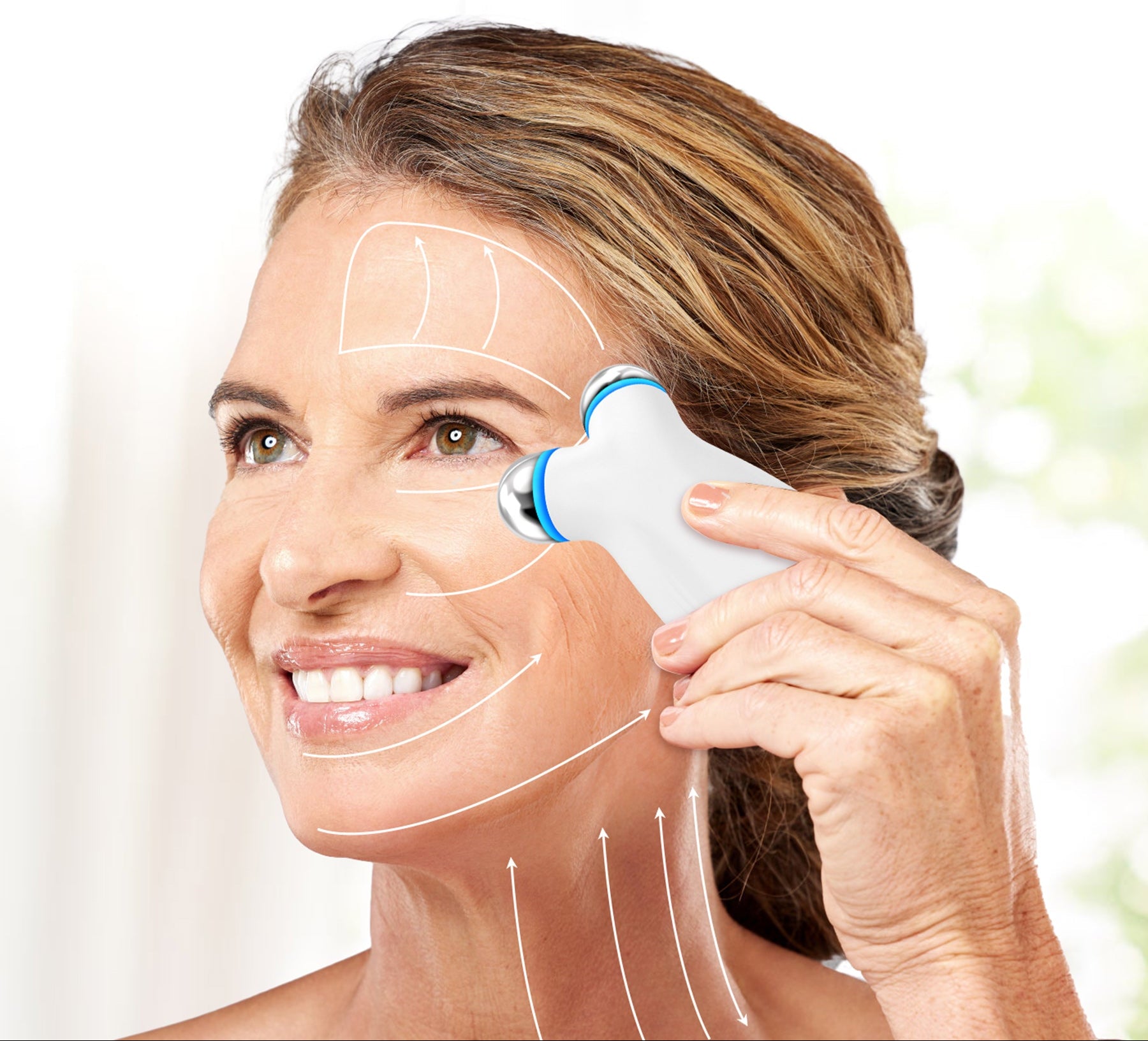 Facial massage device with warming function shown on white background