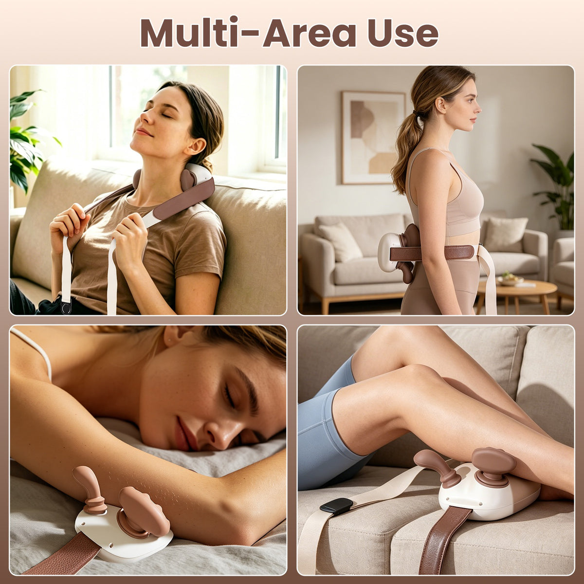 Heated neck massager in use on the shoulders